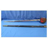 Brass Basket Hilt Sword w/Leather covered Sheath