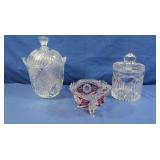 Glass Canister w/Lid, Vase & Bowls