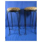 Pair Metal Stools w/Upholstered Seats