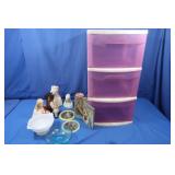 3-drawer Cart of Glassware, Religious Statues &