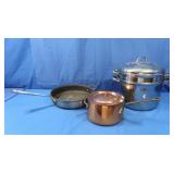 Stock Pot w/Strainer & Lid, Copper Plated Pot &