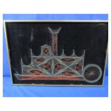 Framed Nail & String on Velvet Steamboat Art