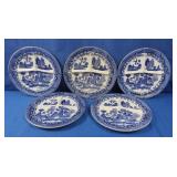 5 Vintage Japanese Blue & White Divided Plates