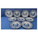 9 Liberty Blue Staffordshire Plates
