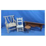 Miniature Wooden Doll Chairs & Shelf