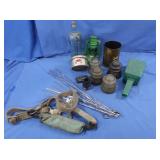 Brass Jar, Lantern, Insulators