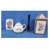 Italian Cookie Jar, Teapot, Black Vase