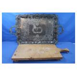 Wood Cutting Board 10.5x25.5", Silverplate Tray