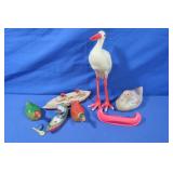 Celluloid Ducks, Stork & Boat Statues