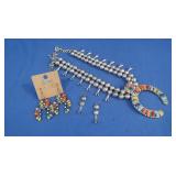 NIB Silver Tone Squash Blossom Necklace w/2 pr.