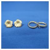 14K Hoop Earrngs, 14K Flower Earrings  1gr tw
