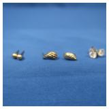 3 pr 14K Earrings-1 CZ pr .9gr tw