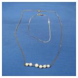 Gold & Pearl Necklace, Gold Bracelet   1.3gr tw