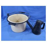 Enamel Bowl w/Handle, Vintage Oil Can