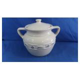 Longaberger Pot w/Lid-white w/blue flowers