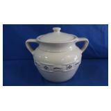 Longaberger Pot w/Lid-white w/blue flowers