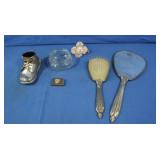 Vintage Silverplate Hand Mirror & Brush, Plasted