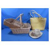 Wicker Magazine Baskets, Raffia hat & Bag