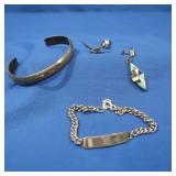 2 Sterling Bracelets, 1 Earring & Pin  33gr tw