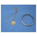 Sterling Bracelet 6.3 gr, Sterling Medal & Chain