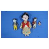 4 Antique Japanese Porcelain Dolls-2-6", 11" & 2"