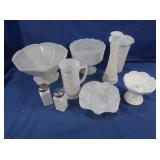 Milk Glass Vases & Fruit Bowls