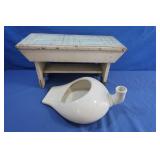 Vintage Stool, Antique Porcelain Bed Pan