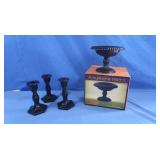 Cracker Barrel Candy Dish & Candlesticks