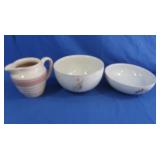 Halls Kitchenware Flowered Bowls, Plain Pitcher