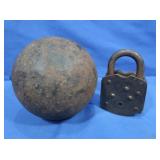 Antique Cannonball & Lock (no key)