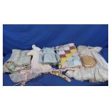 Antique Crocheted Baby Blanket, Dress & Quilt