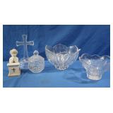 Porcelain Praying Figure, Crystal Cross, Glass