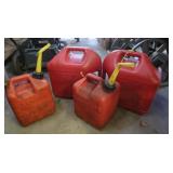 2-5 Gal Gas Cans & 2-2.5 Gal, Funnel