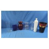 Vases-Ruby Glass, Crystal, Painted Tin