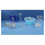 Fancy Blue Frosted Bowl, Swan Serving Tray