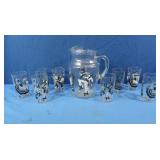 MCM Flamingo Pitcher & 8 Glasses