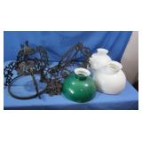 Glass Lamp Shades & Heavy Metal Hanging Light