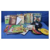 Antique Metal Bin w/Old Kids Books & Records