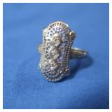 18K Diamond Filigree, 3 Diamonds 1.6gr, Sz 5.5