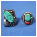 Turquoise Rings w/Cora, Turquoise, Sterling Sz 9 &