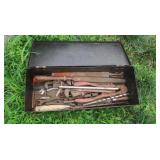 Metal Toolbox w/Files, Bolt Cutters, Pipe Wrench