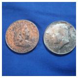 2 Half Dollars-1963, 1964    90% Silver