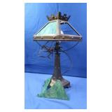 Metal & Slag Glass, 4 paneled lamp(missing panel&