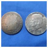 2 Half Dollars-1908, 1964   90% Silver