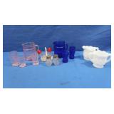Miniature Glass Pcs-Cobalt, Milk Glass, Pink