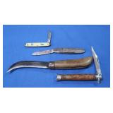 Handmade Hook Knife & various other Knives