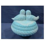 Bluebirds Bowl w/Lid(Heisy Glass)