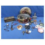 Compass, Keys, Whitmans Tin Box, Car Emblems