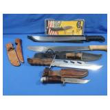 2-24" Machetes w/17" Fix Blade Knife, Buck USA 8"