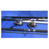 3 Surfcasting Rods w/Reels, Rod Holder